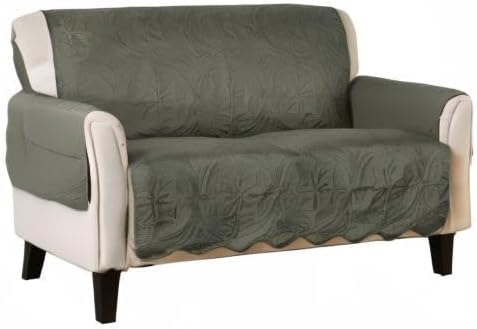 Reversible Loveseat Cover - Washable Slipcover Furniture Protector with Elastic Straps - Couch Cover for Dogs, Kids, and Pets - Quilted & Stitched Detail (Loveseat, Sage Green / Light Gray)
