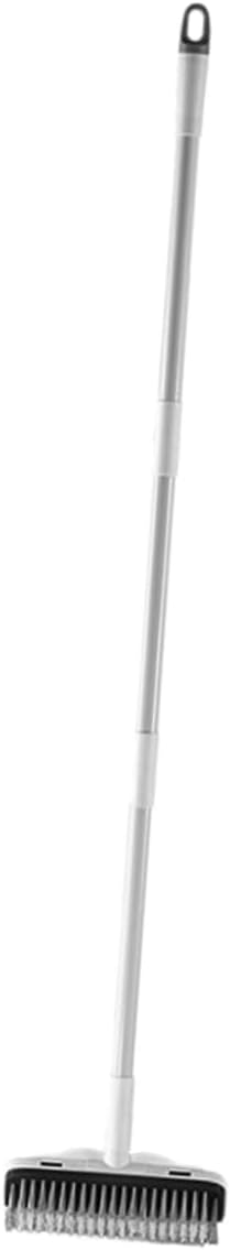 Heavy Duty Floor Scrubber Brush Long Handle Bathroom Tile Cleaning Tool Multi-Function Hard Floor Cleaning Brush Stainless Steel Squeegee Broom for Home