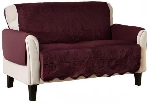 Great Bay Home Reversible Loveseat Cover - Washable Slipcover Furniture Protector with Elastic Straps - Couch Cover for Dogs, Kids, and Pets - Quilted & Stitched Detail (Loveseat, Wine/Light Grey)
