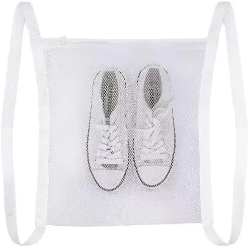 2 PCS white Shoe Drying Bag, Laundry Shoe with Zipper Strap Large Honey Comber Mesh for Dryer, shoes Washing Machine