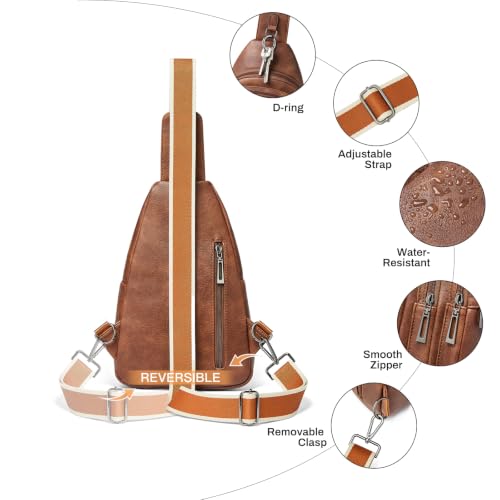 Sling Bag for Women Leather Crossbody Bags for Women Travel Brown - Image 8