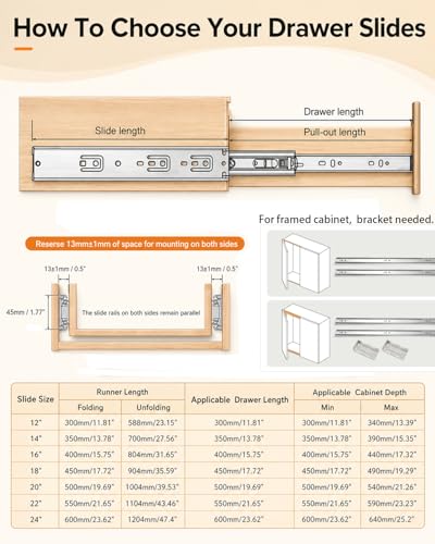 Gobrico 16 inch Drawer Slides 1 Pair,Soft Close Drawer - Image 7