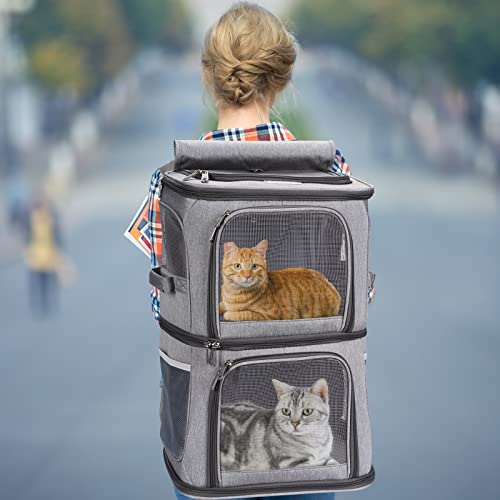2-in-1 Double Pet Carrier Backpack for Small Cats & Dogs, Grey - Image 8