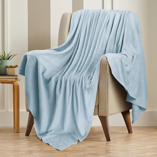 Utopia Bedding 100% Cotton Thermal Blanket Sky Blue Twin, 90x72 - Image 7
