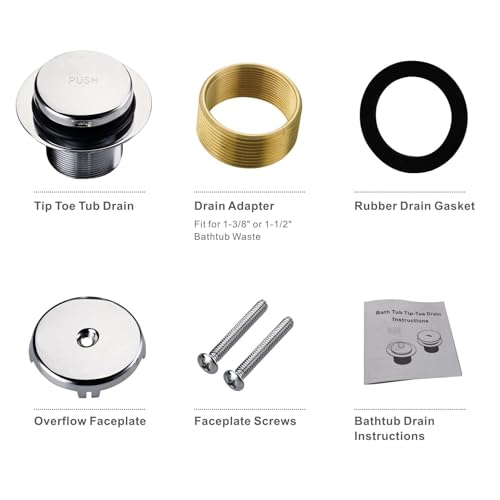 Chrome Tip Toe Tub Drain Kit, 1-Hole Overflow Faceplate - Image 7