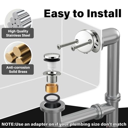Chrome Bathtub Drain Tip-Toe Tub Trim Set with Two-Hole - Image 7
