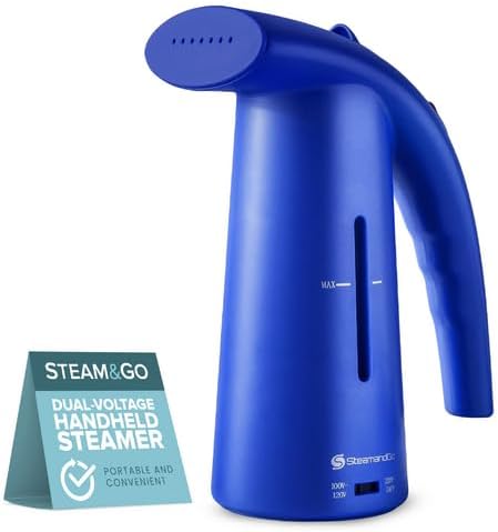Steam & Go Portable Clothes Steamer - Compact Handheld for Shirts & Garments | Powerful Quick-Heating Corded Dual Voltage Travel Friendly - Blue