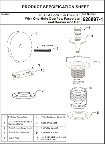 Push & Lock Bathtub Drain Conversion Kit,Chrome Plated - Image 8