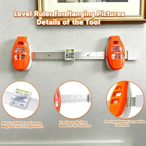Level Ruler Picture Hanging Tool with 50 Nails – Straight - Image 7