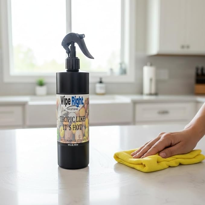 Wipe Right Cleaning Solution-Tropic Like It's Hot- Multi Purpose Household Daily Cleaner. Plant Based 16 oz. Coconut, Pineapple, Orange Scented. Use in Kitchen, bathroom, countertop,walls,fridge,stove