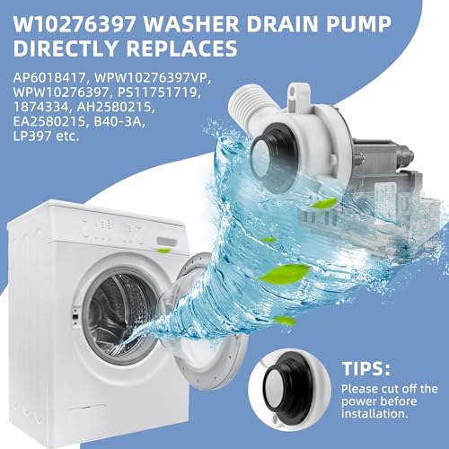 W10276397 Washer Drain Pump for Whirl-pool may-tag Ken-more - Image 7