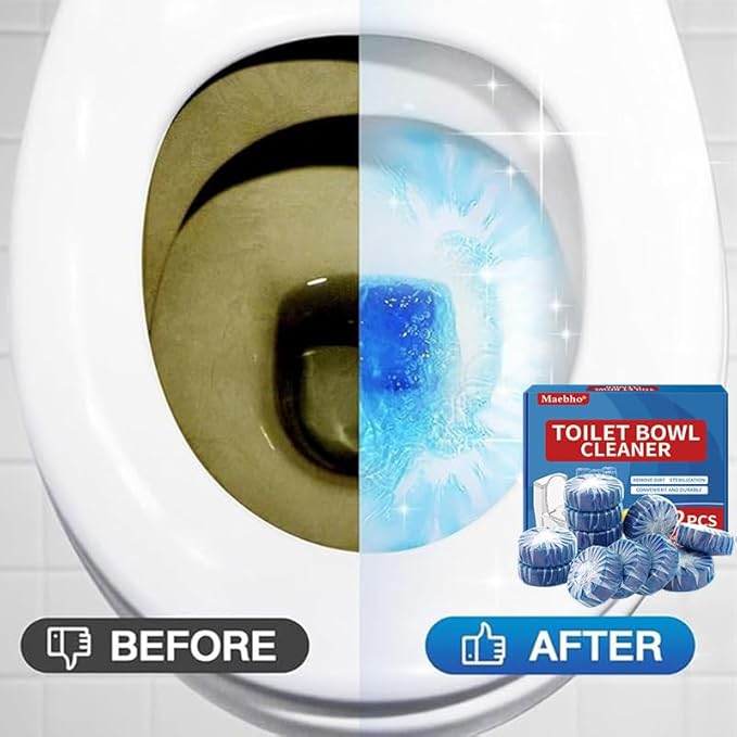 Toilet Bowl Cleaner Tablets, Bathroom Automatic Toilet Tank Cleaners, Smell Eliminator Heavy Duty Toilet Cleaning & Deodorizer, Safe for All Toilets, Septic Tanks & Pipes - 12 Tabs