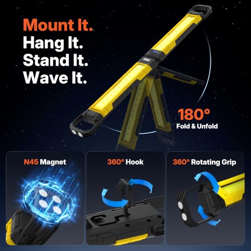 Foldable Rechargeable Magnetic Under Hood Work Light Bar-Yellow - Image 7