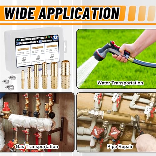 26PCS Brass Hose Barb Fittings Splicer Mender Kit with Pipe Clamp - Image 7