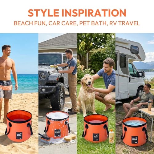 5 Gallon Collapsible Car Wash Bucket Folding Container, Orange - Image 7