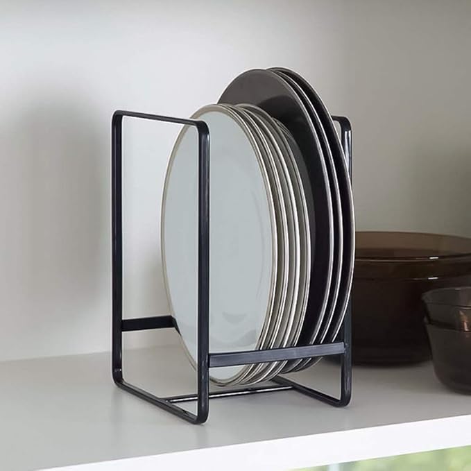 2PCS Plate Holders Organizer, Metal Dish Storage Dying Display Rack for Cabinet, Counter and Cupboard - Black