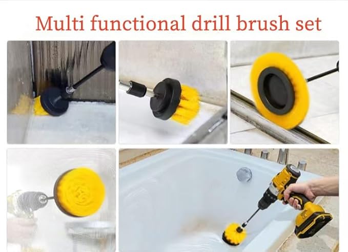 Drill Brush with Long Extend Attachment,Power Cleaning Scrub Brush for Bathroom and Kitchen Surface,Grout,Tub,Shower,Tile,Corners (Yellow)