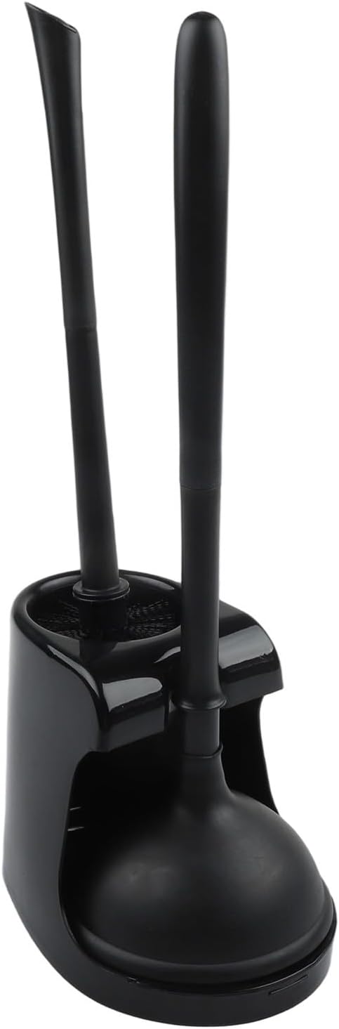 2-in-1 Removable Toilet Plunger and Brush Set with Holder, Heavy Duty Bathroom Cleaning Tools Bowl Scrubbing and Unclogging, Modern Black and White(Black)