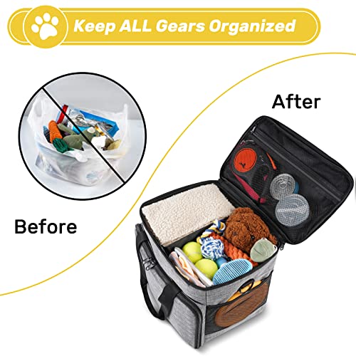 6 Set Dog Travel Bag, Large Pet Travel Kit for Supplies, Grey - Image 7