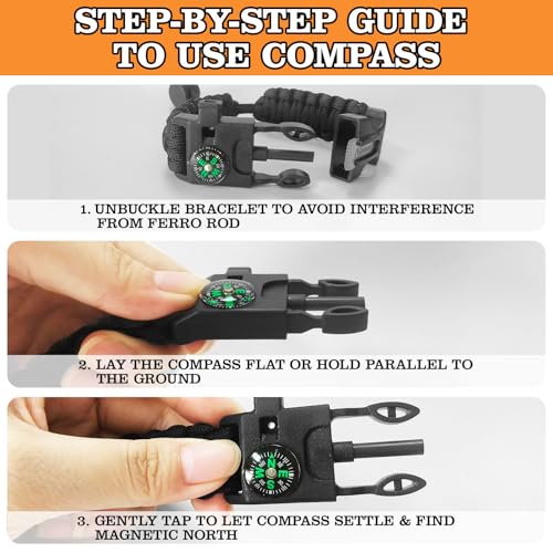 Paracord Survival Bracelet (3 Pack) - Adjustable with Fire - Image 7