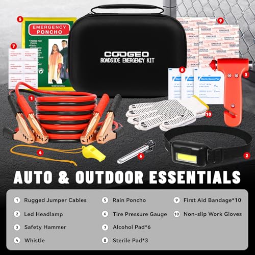 COOGEO 10PC Roadside Emergency Car Kit with Jumper Cables | Hand Tools - Image 8