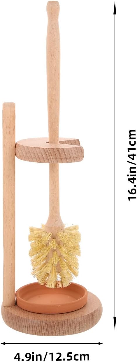 VICASKY Toilet Brush Set with Long Handle and Ceramic Beechwood Base, Natural Fiber Toilet Bowl Cleaner for Household Bathroom Cleaning