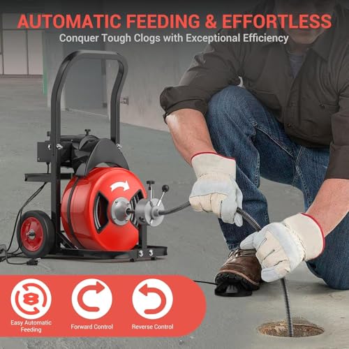MAXSA 100Ft 3/4 Inch Drain Cleaning Machine, 750W Auto Feed Sewer - Image 8