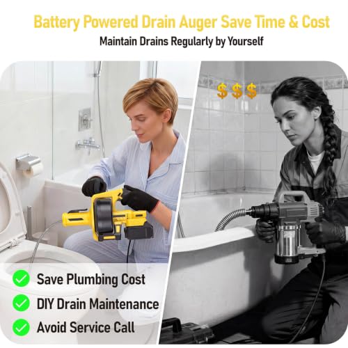 Cordless Drain Auger Compatible with Dewalt 20V Battery (No - Image 8