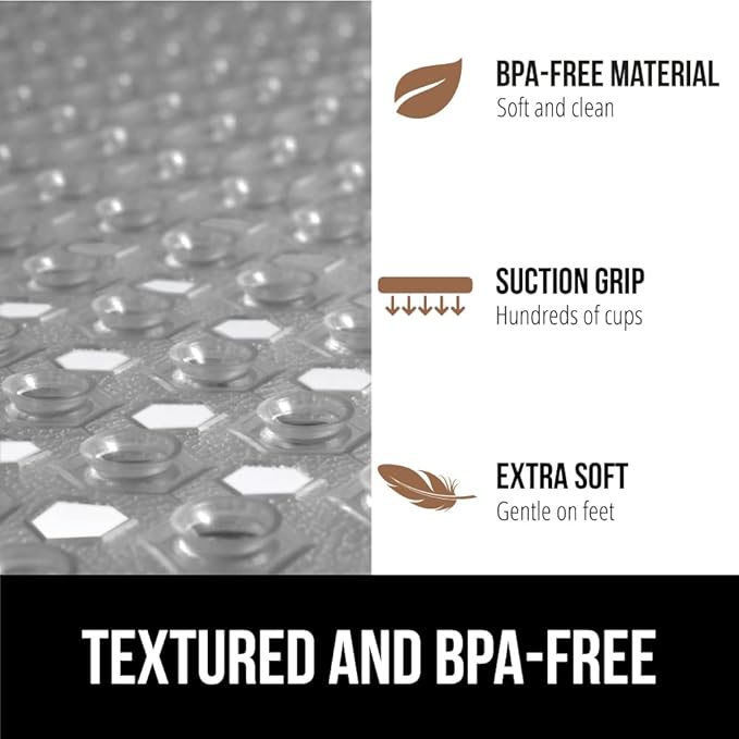 Gorilla Grip Bath Tub and Shower Mat Bundle, Gray Translucent - Tub Mat 35x16, Shower Mat 21x21