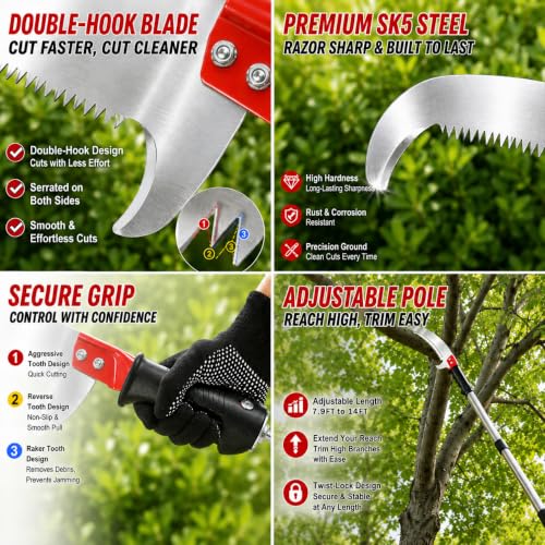 14FT Pole Saw with Adjustable Length for Tree Trimming - Image 7