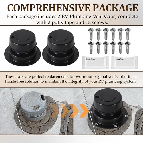 (2 Pack, Black RV Roof Vent Cover Kit with Putty Tape and Screws - Image 7