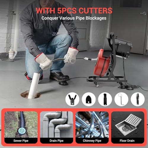 Drain Cleaner Machine 50FT x 1/2'' Sewer Snake For 2 To 4 Pipes - Image 8