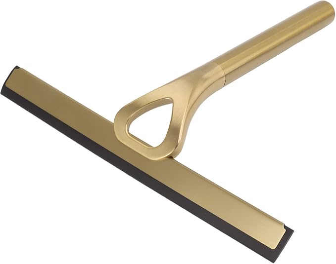 Shower Squeegee for Glass Doors with Adhesive Hook Gold Window Squeegee Rubber Scraper for Bathroom, Window, Mirror, Car Glass, Tile Wall