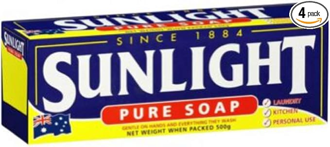 Sunlight Pure Soap, 4 Bar Pack, 500g for Laundry, Kitchen or Personal Use