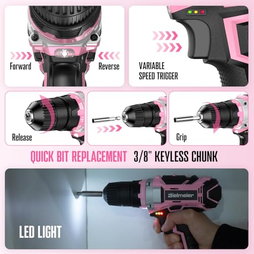 Bielmeier 20V 236Pcs Cordless Pink Drill Set for Women - Image 7