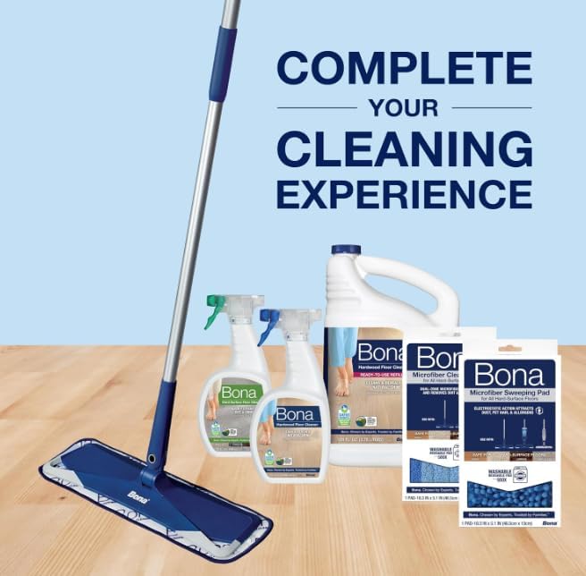 Bona Premium Microfiber Floor Mop - Includes Microfiber Cleaning Pad and Dusting Pad + Bona Hardwood Floor Cleaner Spray - 32 fl oz - Unscented