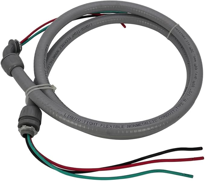 Electrical AC Whip Assembly -3/4" x 6ft Non-Metallic Liquid Tight Electrical Conduit and 8 Gauge Wire A/C Hook-up Whip Kit
