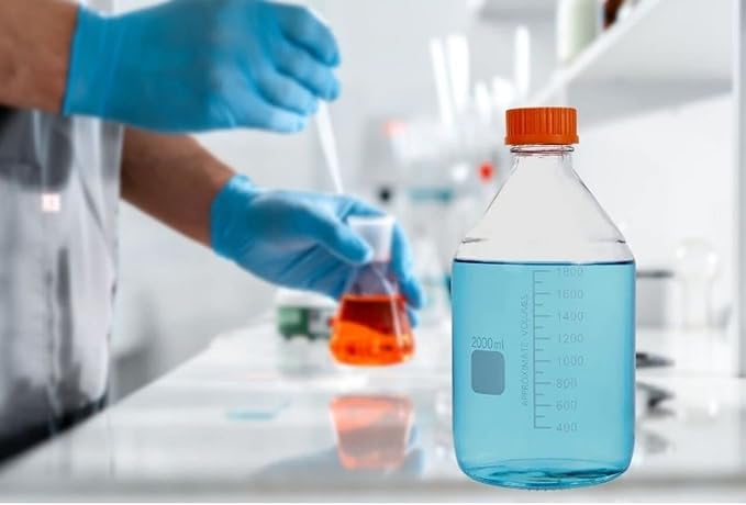 Lab Media Storage Round Bottles Graduated Glass Container GL45 Screw Cap Leakproof Multi-Purpose for Scientific | pack of 1 (Orange,2000ml)