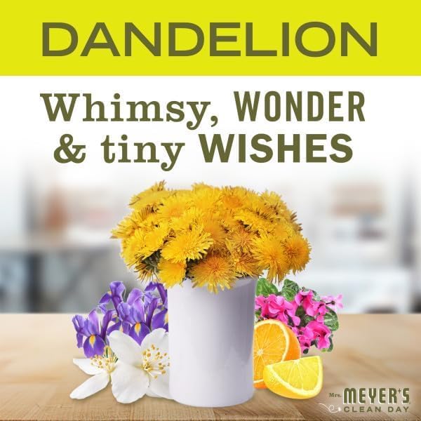 Mrs. MEYER'S Clean Day Dandelion Scent Variety Pack, Liquid Hand Soap 12.5 OZ, Liquid Dish Soap 16 OZ, Multi-Surface Cleaner 16 OZ, Room Freshener 8 OZ, 1 CT