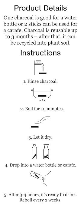 Portable Binchotan Charcoal - Water Purifying Sticks for Great-Tasting Water from Kishu, Japan - Each Stick Filters Personal-Sized Water Bottle - 2 Sticks