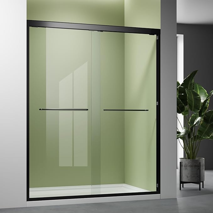 Glass Shower Door,50-54 x 72 inch Bathroom Sliding Door with 1/4'' Clear Tempered Glass,Double Sliding for Walk-in Semi-Frameless Black Shower Door Silent Glide Technology Reversible Door