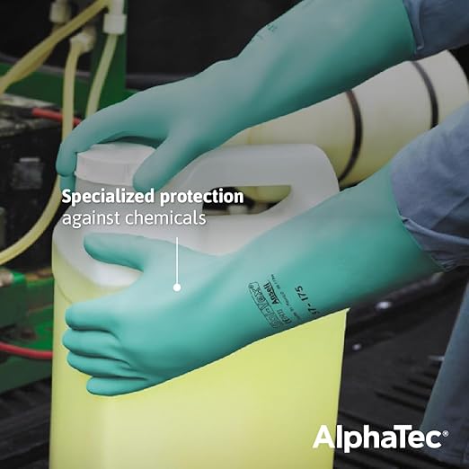 Ansell AlphaTec Solvex 37-175 Vend Pack Flocked Chemical-Resistant Gloves for Cleaning, Agriculture, Food, Oil - Large (9), Green (144 Pairs)