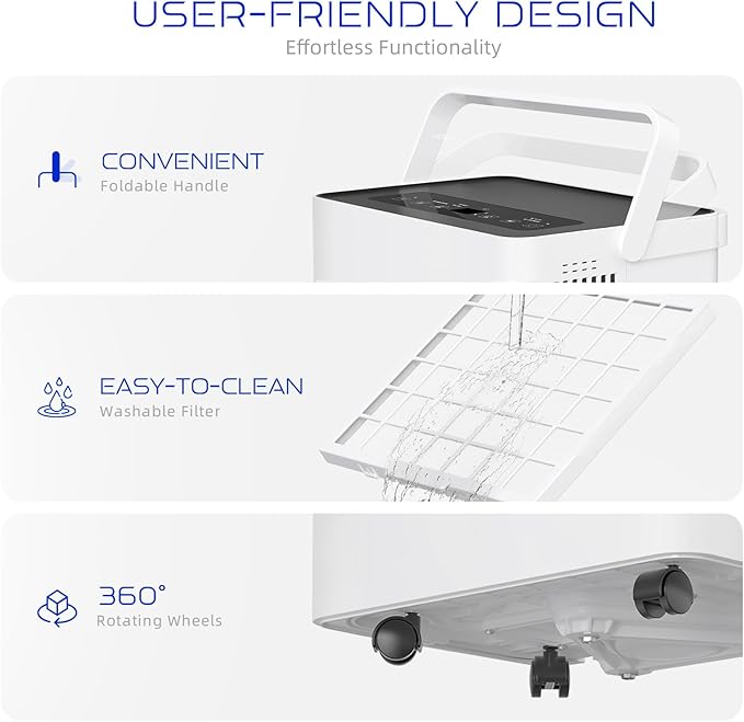 80 Pints 2025 Energy Star Dehumidifier for basement, Smart Humidity Adjustment with 1.32 Gal Water Tank and Drain Hose, Silent & Efficient for Home Bedroom Garage Large Room.