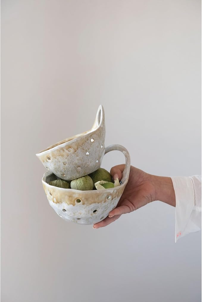 Creative Co-Op Stoneware Colanders with Handles, Set of 2