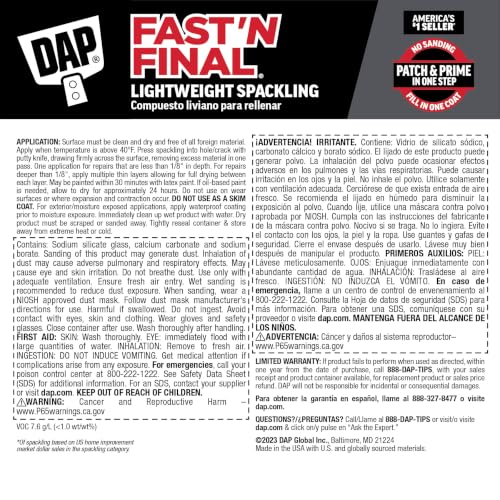 DAP Fast 'N Final Lightweight Spackling, White, 8 Oz (7079812140) - Image 7