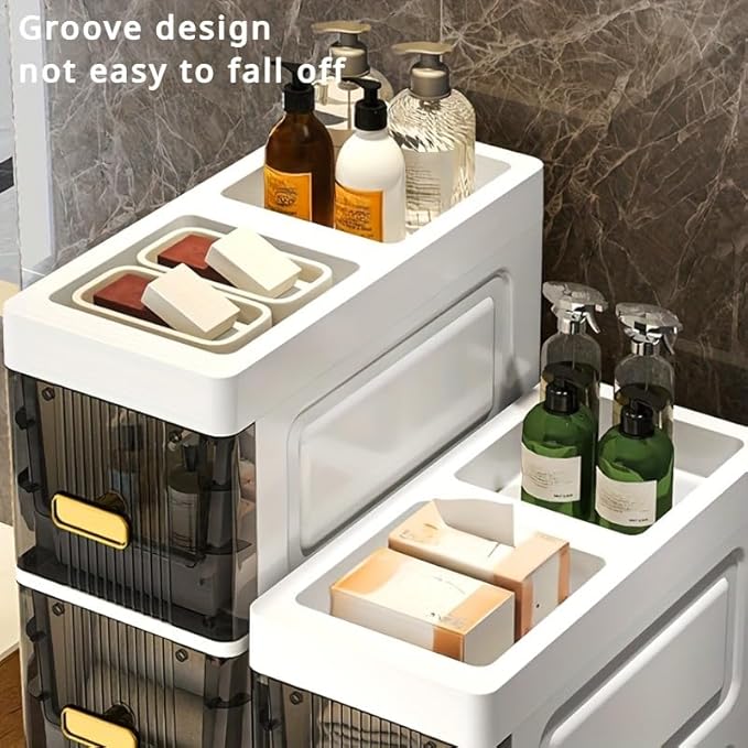 Slim Storage Cabinet with Drawers - Durable Waterproof PP Organizer for Bathroom/Kitchen/Health - Small Spaces, Snacks, Display & Retail