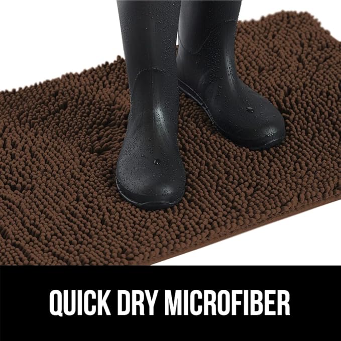 GORILLA GRIP SoakSTOPPER Dog Door Mat, 36x24 Machine Washable Rug Absorbent Doormat Captures Moisture Mud Dirt, Quick Dry Soft Chenille Entryway Rugs Indoor Entrance Mats for Dog Paws, Brown