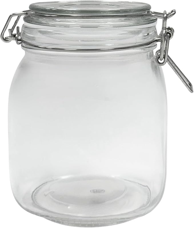 Airtight Glass Storage Jars with Clamp Lid โ Food Storage Containers with Rubber Gasket Seal โ Pantry & Kitchen Canisters for Dry Goods, Coffee, Sugar, Pasta โ 0.4L to 4L Sizes (4, 34oz | 1L)