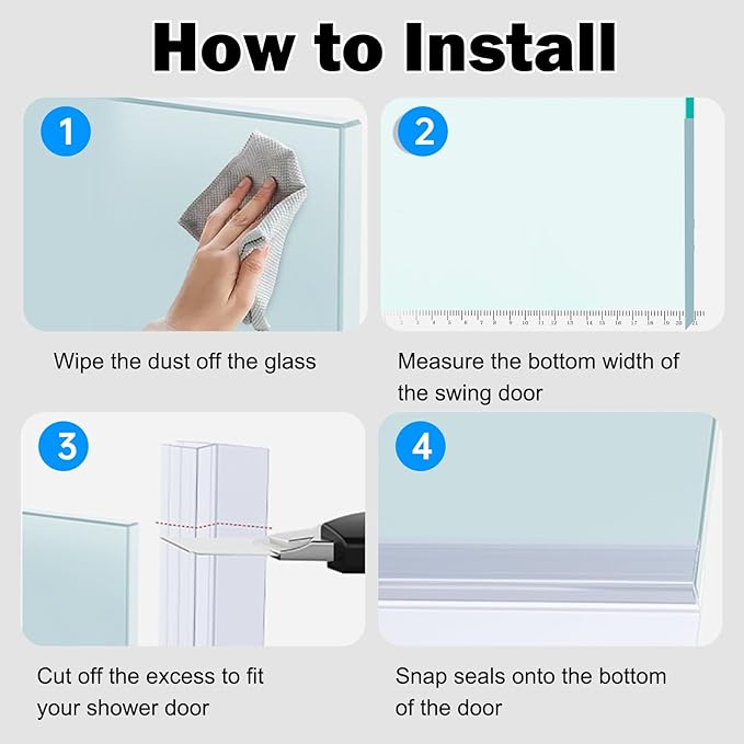 Frameless Glass Shower Door Bottom Seal Strip, Compatible with 3/8" Glass, 36" Shower Door Sweep to Prevent Leaks and Create a Water Barrier,Clear Vinyl Door Seal Strip