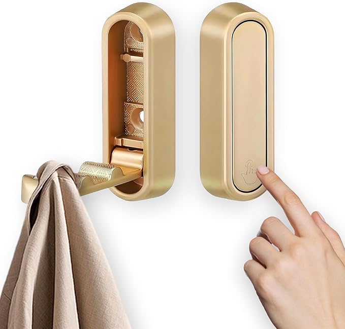 Foldable Hooks Wall Mount, Folding Coat Hooks Wall Mounted - Retractable Space Saving Organizer for Bathroom, Kitchen, Bedroom & Closet - Holds Scarf, Hat, Robe, Key, Purse, Bag (4, Gold)